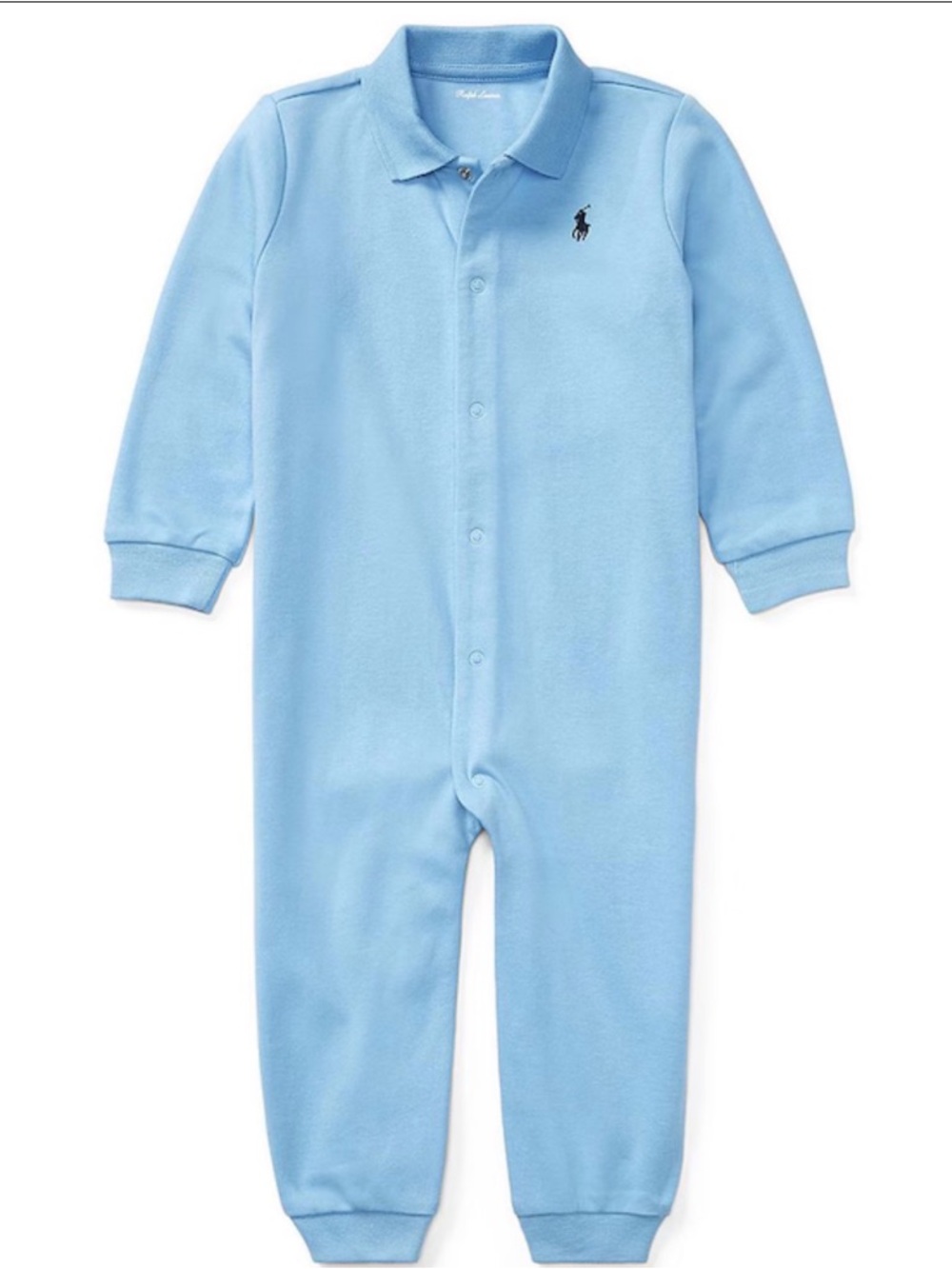 Ralph Lauren Light Blue Long-Sleeve Polo One-Piece Bodysuit - Newborn